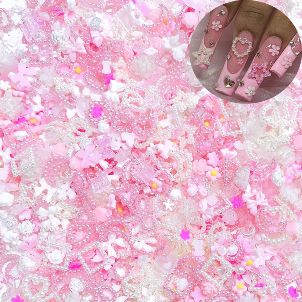 Pink/White 100Pcs 3D Nail Charms Resin Nail Art Decorations Multi Shape And Set For Diy Manicure