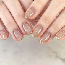 Short Square Press On Nails Set 24pcs Fake Nails Gold Edge Glossy Glue On for LongLasting Wear