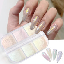 Chrome Nail Powder Kit Metallic Mirror Finish Iridescent Aurora Mermaid Pearl Shine 6 Colors for Gel Polish