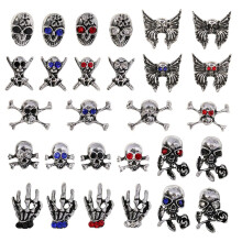 Halloween Nail Charms 28Pcs 3D Silver Skull Skeleton Rhinestone Acrylic Nail Decorations Set