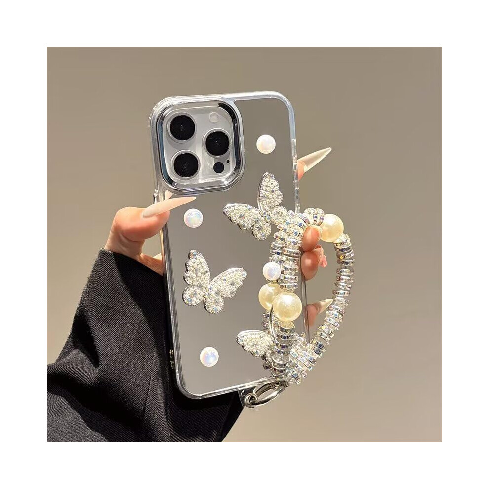 Luxury Mirror Phone Case For Vivo Z5i Y19, 3D Butterfly Bling Pearl Cover With Chain, Shockproof Tpu White 9771547512622