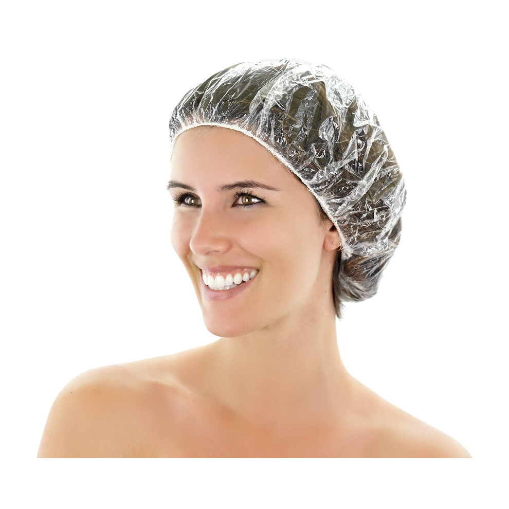 Disposable Plastic Shower Caps Waterproof Hair Protection Individually Wrapped Pack of 100
