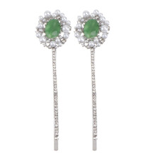 2pcs Vintage Crystal Hair Clips with Emerald Rhinestones, Floral Alloy Bobby Pins for Women