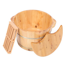 Wooden Foot Bath with Massager and Heat Retention Lid, Large Cedar Soaking Tub for Home Spa