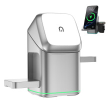 3 in 1 Wireless Charger for iPhone 16 15 14 13 12 Pro Max Apple Watch AirPods, 15W Fast Auto Rotation Magnetic Charging Station Silver