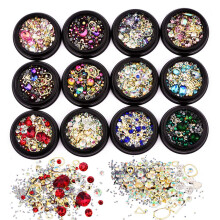 3D Nail Art Decorations Set with Mixed Sizes and Shapes Gold Rhinestones Gems Beads for Manicure