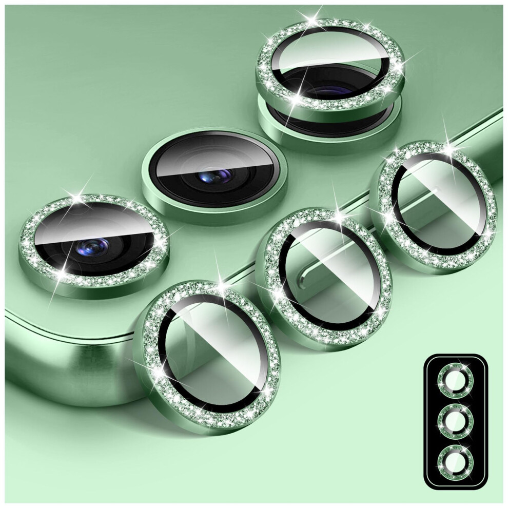 Glitter Camera Lens Protector For Samsung Galaxy S24, 9H Tempered Glass Bling Cover With Metal Rings 9092120135749