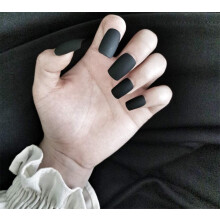 Matte Black Press On Nails Set, 24 Pcs Short Square False Nail Kit with 12 Sizes, Reusable Adhesive