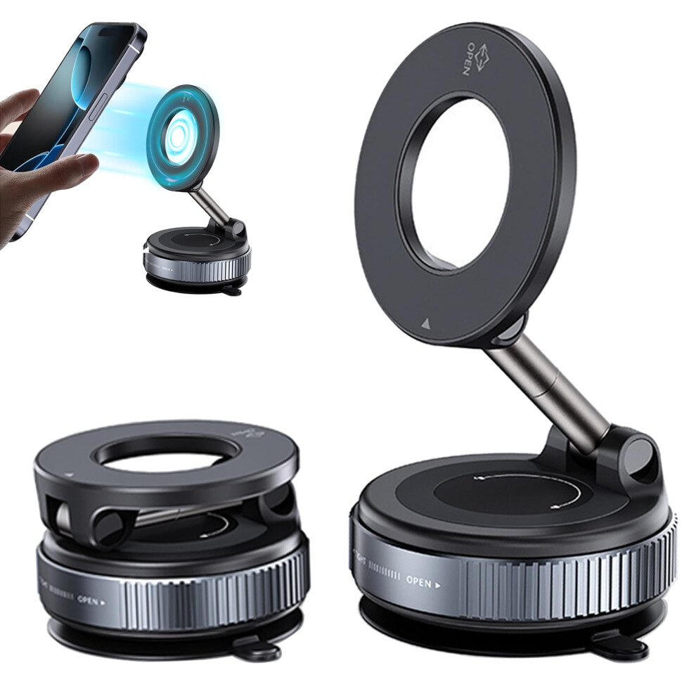 Car Phone Mount For Magsafe With Vacuum Suction Cup, Foldable 360 Magnetic Holder For Dashboard, Windshield And Mirror 9771547512981