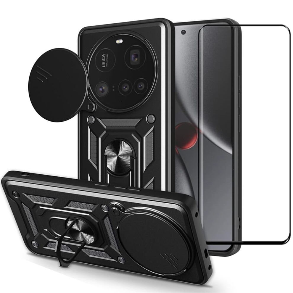Case For Xiaomi 15 Ultra With Screen Protector, Shockproof Duallayer Cover With Sliding Camera And 360 Kickstand, Black 9771547513049