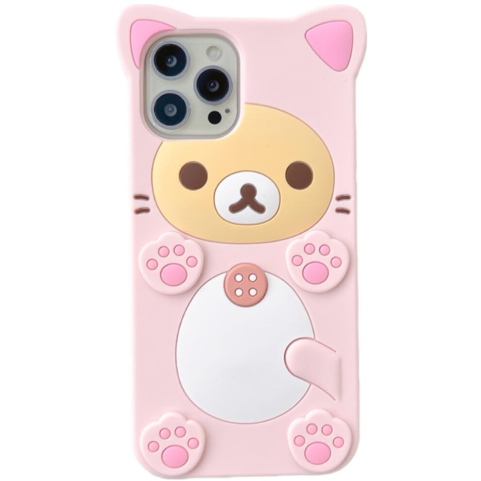 Cute 3D Bear Case For Iphone 16, Shockabsorbing Silicone Cover With Raised Edge And Antislip Grip Pink 9771547513063