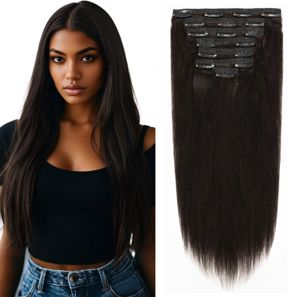 20 Inch Natural Black Yaki Straight Human Hair Clip In Extensions 120g 7pcs for Black Women