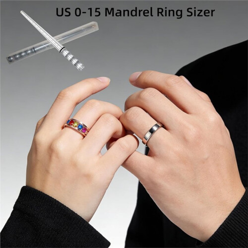 Steel Ring Mandrel Pro Stainless Steel Solid Ring Mandrel US 0-15 Mandrel Ring Sizer with 1/4 Size Hammerable Mandrel 2