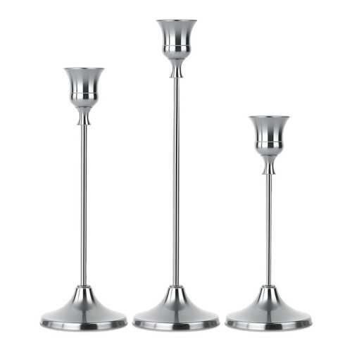 Conjunto Elegante de 6 Castiçais Prateados para Centros de Mesa e Decoração de Casa 2