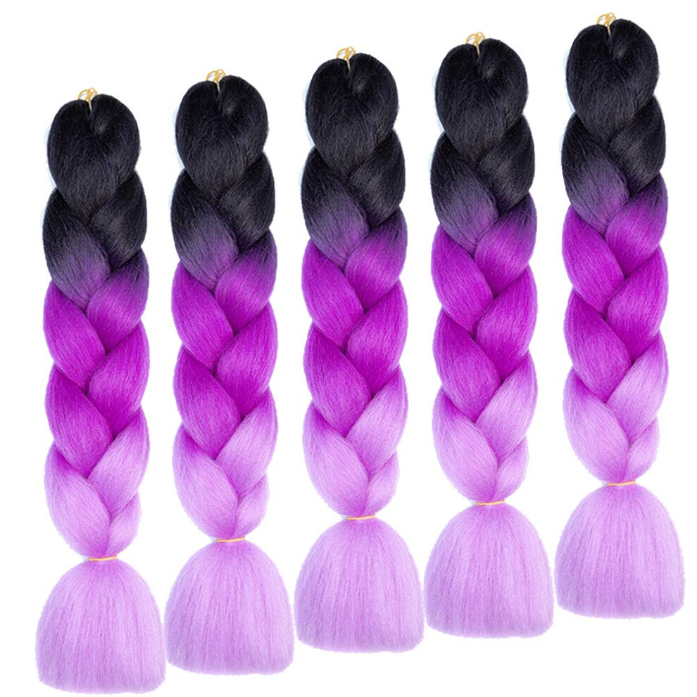 Unisex Black,Purple Synthetic Braiding Hair Extensions 24 Inch Ombre Jumbo Twist Braids Heatresistant Black To Purple