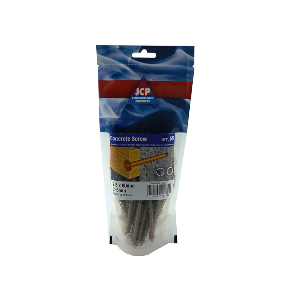 Jcp Fixings Concrete Screws Csk Hd 7.5 X 80Mm - Fjpocs75080 - Box Of 325 5014196087849