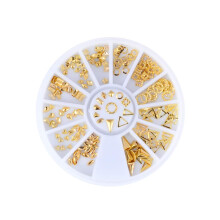 Gold Alloy Nail Art Studs Set 120pcs 3D Geometric Decorations for DIY Manicure with Storage Box