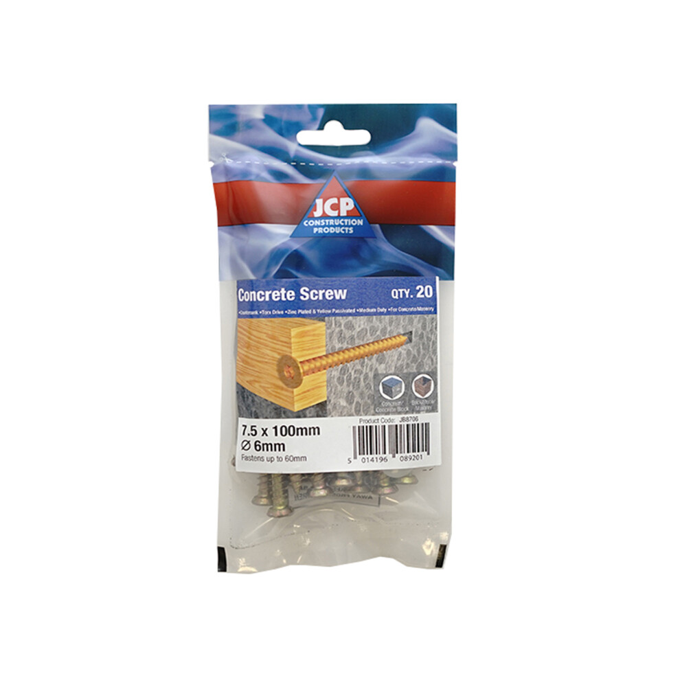 Jcp Fixings Concrete Screws Csk Hd 7.5 X 100Mm - Fjjbcs75100 - Box Of 100 5014196089201