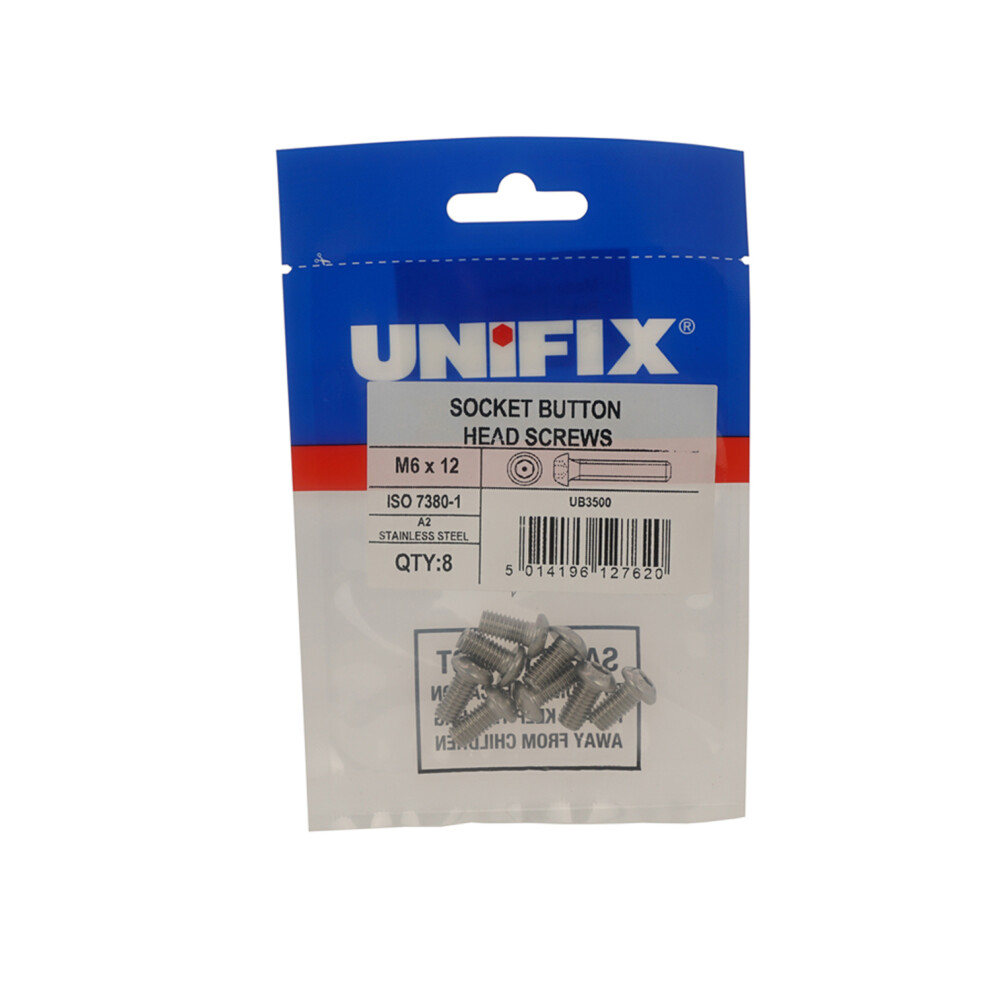 Unifix A2-70 Socket Button Head Screws M6 X 12 - Bag Of 8 - Box Of 40 5014196127620