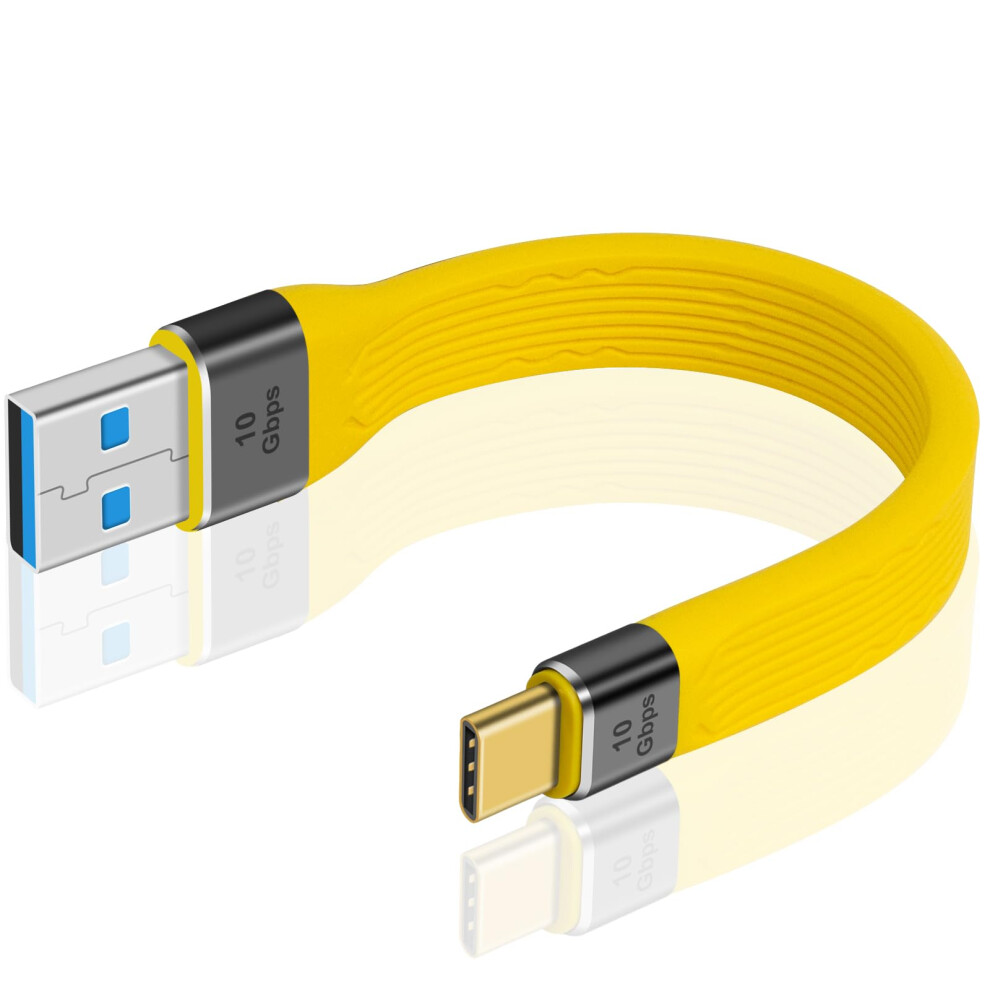 Duttek Short Flat Usb A To C Cable, Usb C Male To Usb A Male Cable 10Gbps 60W Soft Flat Short Usbc To Usba Extension For Macbook,Laptop, T Yellow 9080032062734