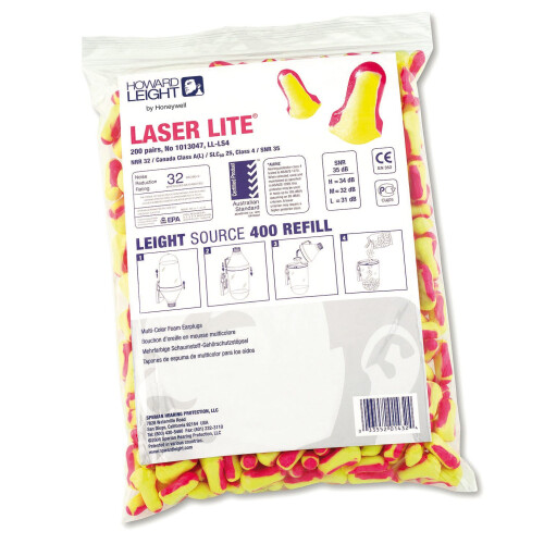 Howard Leight Laser-Lite Single-Use Earplugs Refill Pack, Polyurethane Foam, SNR
