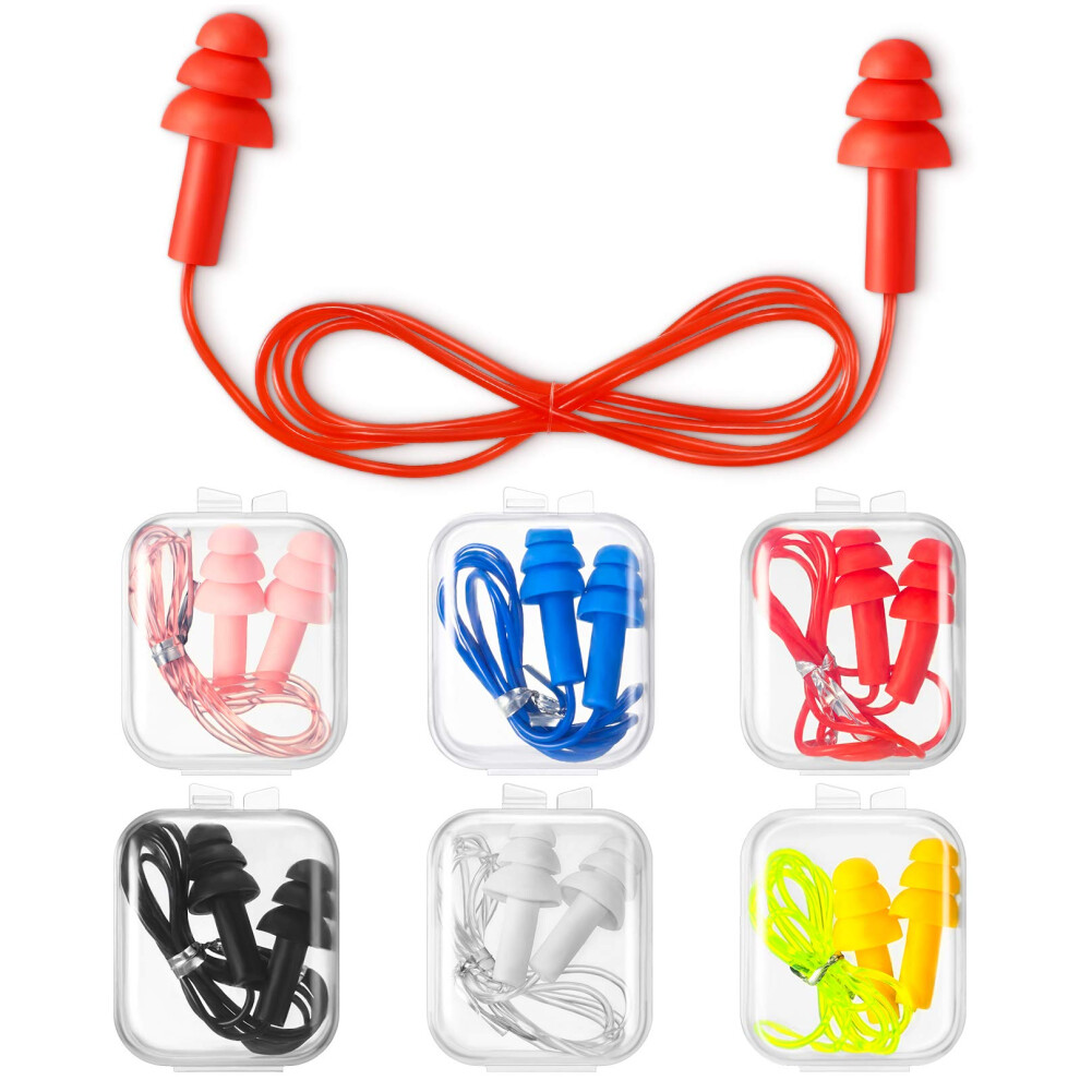 Frienda 6 Pairs Corded Earplugs Silicone For Sleeping Waterproof Earplugs With Cord Reusable For Noise Cancelling Snoring Swimming Shooting Study