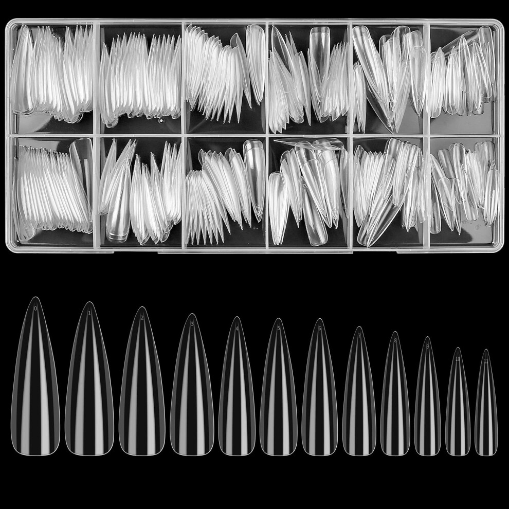 woshilaoDS 240 Pcs Clear Stiletto Nail Tips, Gel Full Cover Long Fake Nail Tips, Acrylic Press on Nails Tip, French False Nails for Gel Extension