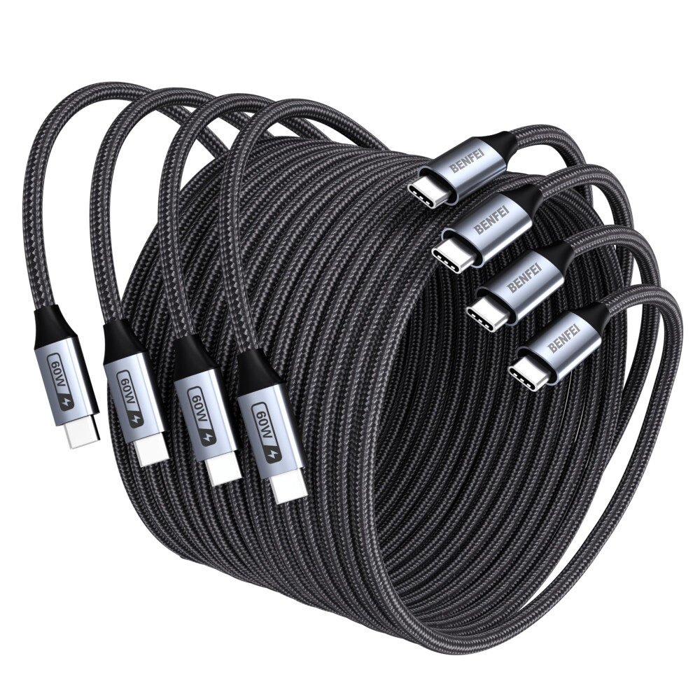 Benfei Usb C Fast Charging 60W Cable, 4-Pack(1M/1M/2M/2M) Nylon Braided Cable For Iphone 15/15 Pro/15 Plus/15 Pro Max, Ipad Mini, Macbook, Samsun 9080897607163