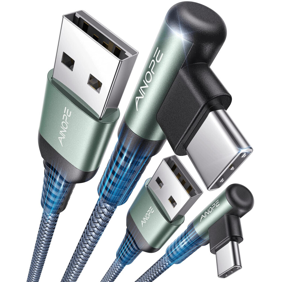 Ainope 2-Pack Usb-C Cord 3.1A Fast Charge, [3.3Ft+3.3Ft] Right Angle, Durable Nylon Braided Usb C Charger Cable Compatible With Galaxy S20 S10 S9 9080837868609