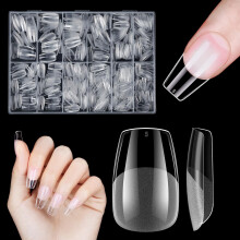 Coffin Nail Tips, Venares 500 Pcs Soft Gel Nail Tips for Acrylic Extensions, 12 Size Clear Full Cover Coffin Nails Pre-shaped Clear False Nails