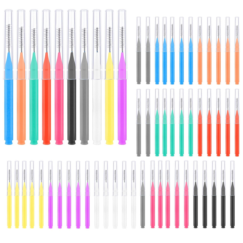 RAYITO 50 Pieces Interdental Brushes, 6 Sizes Soft Dental Floss Brush Mini Floss Sticks Dental for Braces Oral Cleaning
