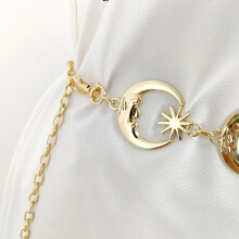 Women Moon Metal Waist Chain Belt 104cm Gold Decorative Fashion
