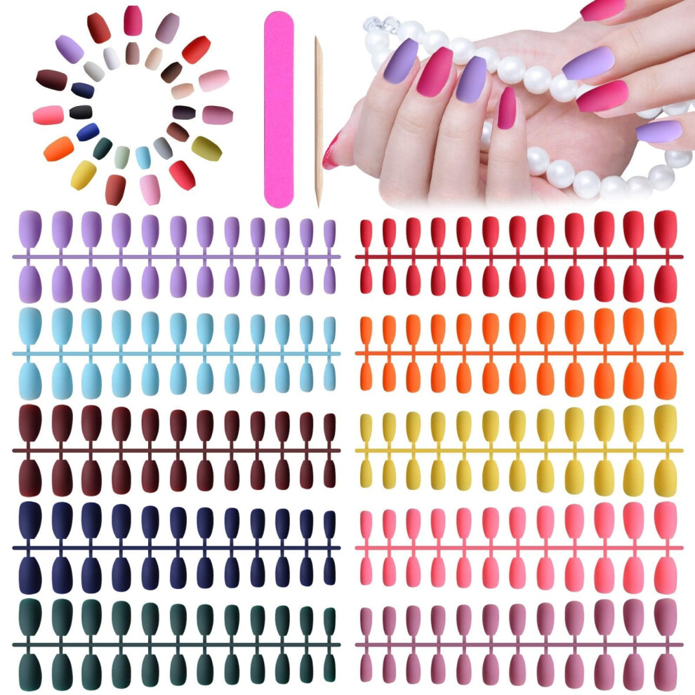 720Pcs Coffin Matte Press on Nails, TOROKOM Ballerina Professional Short Nail Art Set with Nail File Nail Stick, Full Cover Acrylic False Gel Nai