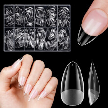 Almond Nail Tips, Venares 500 Pcs Soft Gel Nail Tips for Acrylic Extensions, 12 Size Clear Full Cover Nails Pre-shaped Clear False Nails Extensio