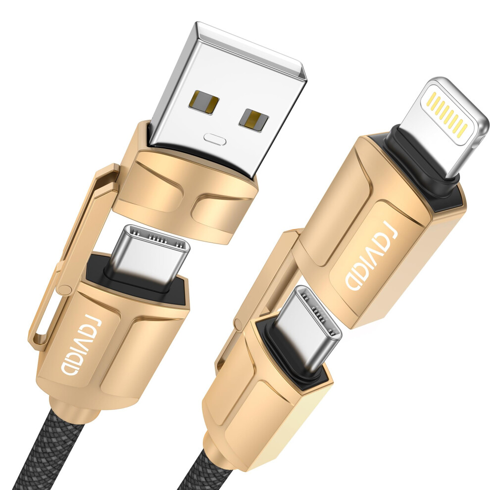 Raviad Multi Charger Cable, 4 In 1 3A Usb Fast Charging Cord 60W Pd Multi Charging Cable Usb C/Usb A To Lightning, Usb C/Usb A To Usb C For Iphon 9080280646823