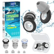 Waterproof Swimming Ear Plugs for Adults - 3 Pairs of Reusable Soft Silicone Swim Earplugs,Perfect for Surfing, Diving,Pool,Showering and Other W