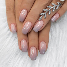 Short French Press on Nails with Glitter Sequins, 24Pcs Glue on Fake Nails Purple Pink Gradient