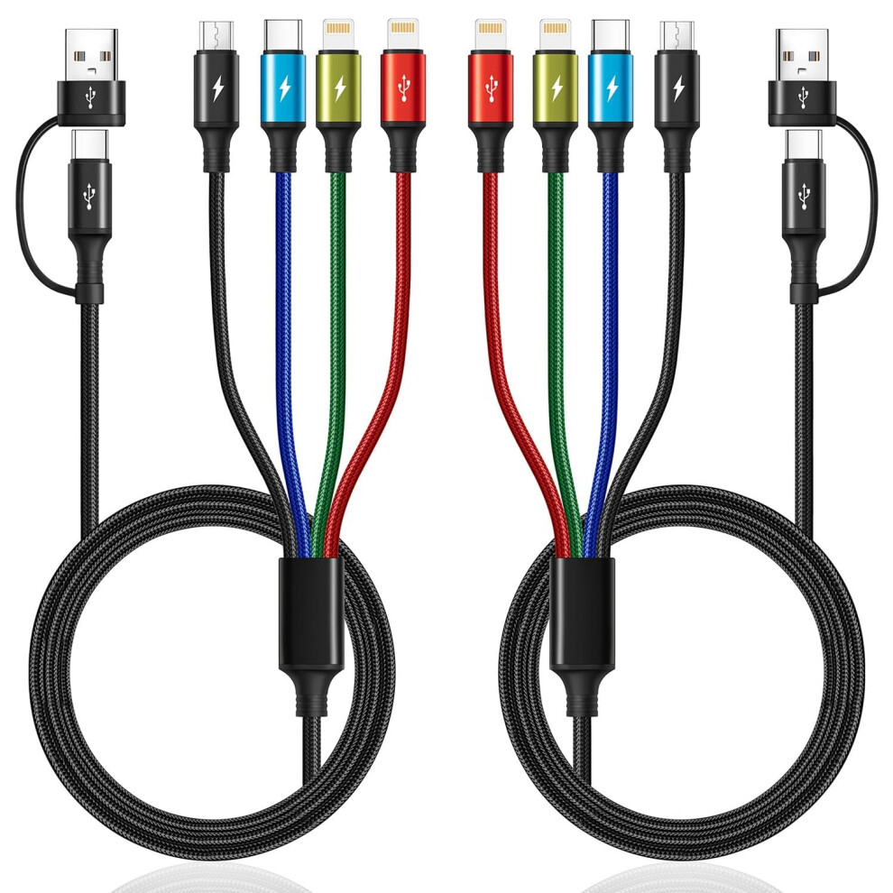 Minlu 4 In 2 Multi Charging Cable, Usb Multi Charger Cable [2Pack 1.2M] Nylon Braided Usb Charging Cable, Usb A/C To Lightning/Type C/Micro For I 9080495946312
