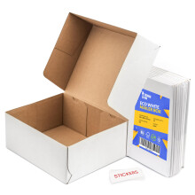 Packaging Hero 25 x 20 X 10 cm (aprox. 10" x 8" x 4") White Corrugated Cardboard Mailing Boxes, gift boxes, e-commerce box with free clear round
