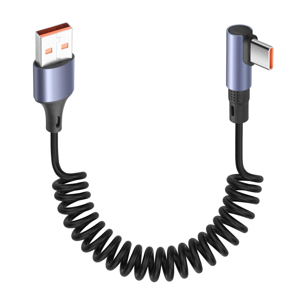 Yacsejao 90 Degree Coiled Usb A To Usb C Cable 3.2Ft 6A/65W Fast Charging & Data Transfer Retractable Right Angle Usb Type C Short Cable For Phon 9080347352834