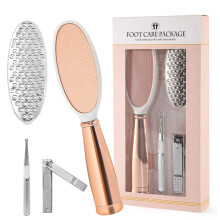 Pedicure Kit 4 in 1 Ergonomic Grip with Nail Clippers and Foot File for Home and Travel Rose Gold