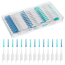 300PCS Interdental Brushes, Silicone Dental Brushes Blue Green 2-in-1 Tooth Floss Picks Teeth Sticks Soft Dental Toothpicks Cleaning Tool for Bra