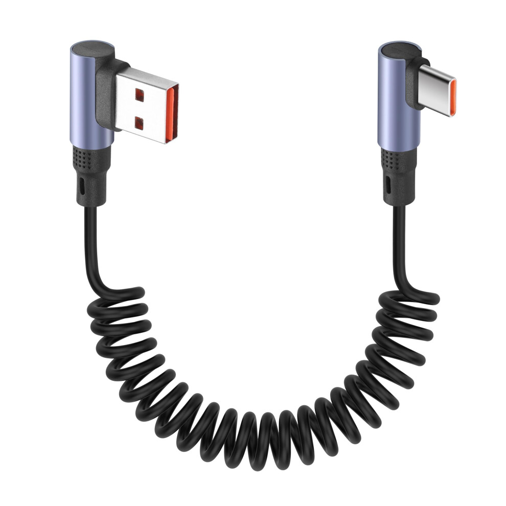 Yacsejao 90 Degree Coiled Usb A To Usb C Cable 3.2Ft 6A/65W Fast Charging & Data Transfer Retractable Right Angle Usb Type C Short Cable For Phon 9080004684674