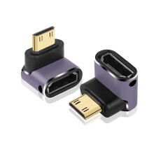 GINTOOYUN 8K Mini HDMI to Standard HDMI Adapter 2.1 Version Mini HDMI Male to Down Angle 90 Degree HDMI Female Extension Adapter for Camera,Lapto