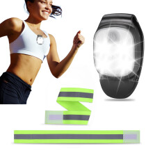 JIZZU Running Light - LED, Clip-on, USB Rechargeable Walking, Hiking, Dog Walk Light with Reflective Strips