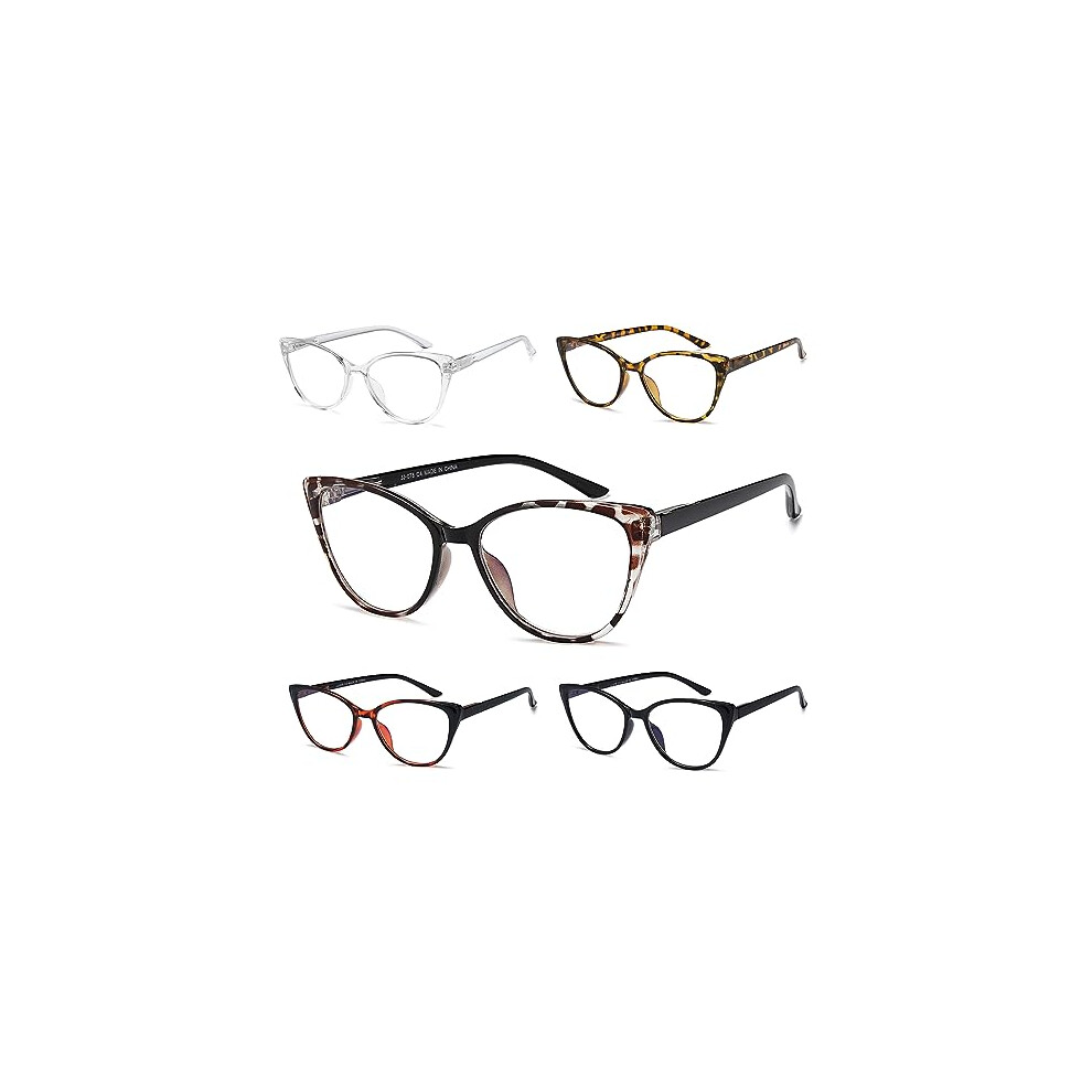 Blue/Light 5 Pack Cat Eye Blocking Reading Glasses For Women, Antiglare Spring Hinge Readers 2.75