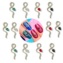 Set of 12 Snake Shaped Nail Art Charms with Rhinestones for Jewelry Making and Crafts