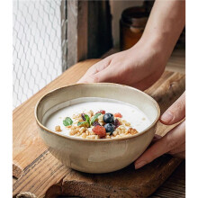 500ml Vintage Ceramic Salad Bowl Heat-Resistant Rice Soup Bowl Irregular Edges Kitchen Noodle Bowl Microwave Safe 5.5in