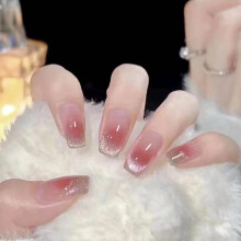 Pink Chrome French Press On Nails Short Square Fake Nails with Glue Cat Eye Acrylic Tips