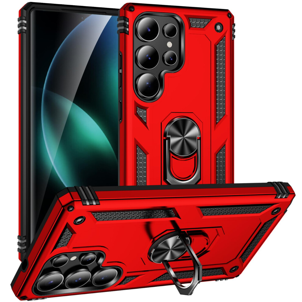 Case For Samsung Galaxy S25 Ultra, Military Grade Full Body Shockproof Armor With 360 Rotating Ring Kickstand And Magnetic Mount Red 9771547513704